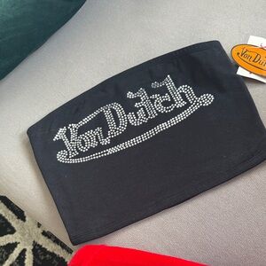 Von Dutch Black Crystal Logo Tube Top
